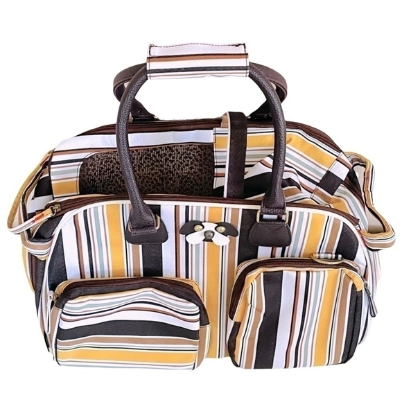 MIIN Striped Pet Carrier Bag Soft Sided Dog Cat Travel Tote Crate Style NWOT - Picture 4 of 9